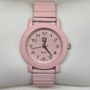 Ny & co women pink tone watch quart analog 32mm round case 6.5” running